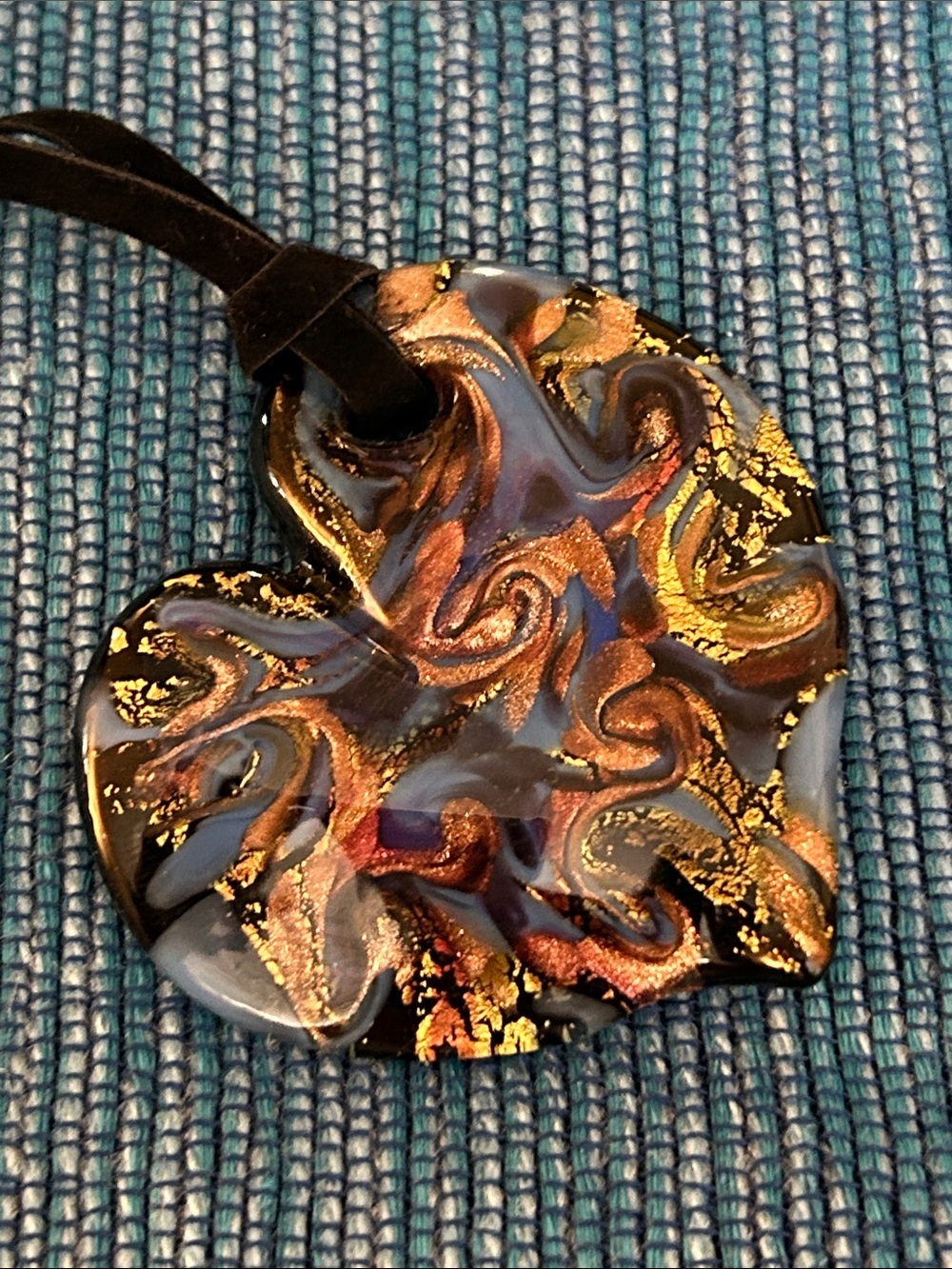 Handmade Murano Glass Gold & Copper Swirl Heart Pendant Necklace - Women Jewelry - Picture 2 of 4